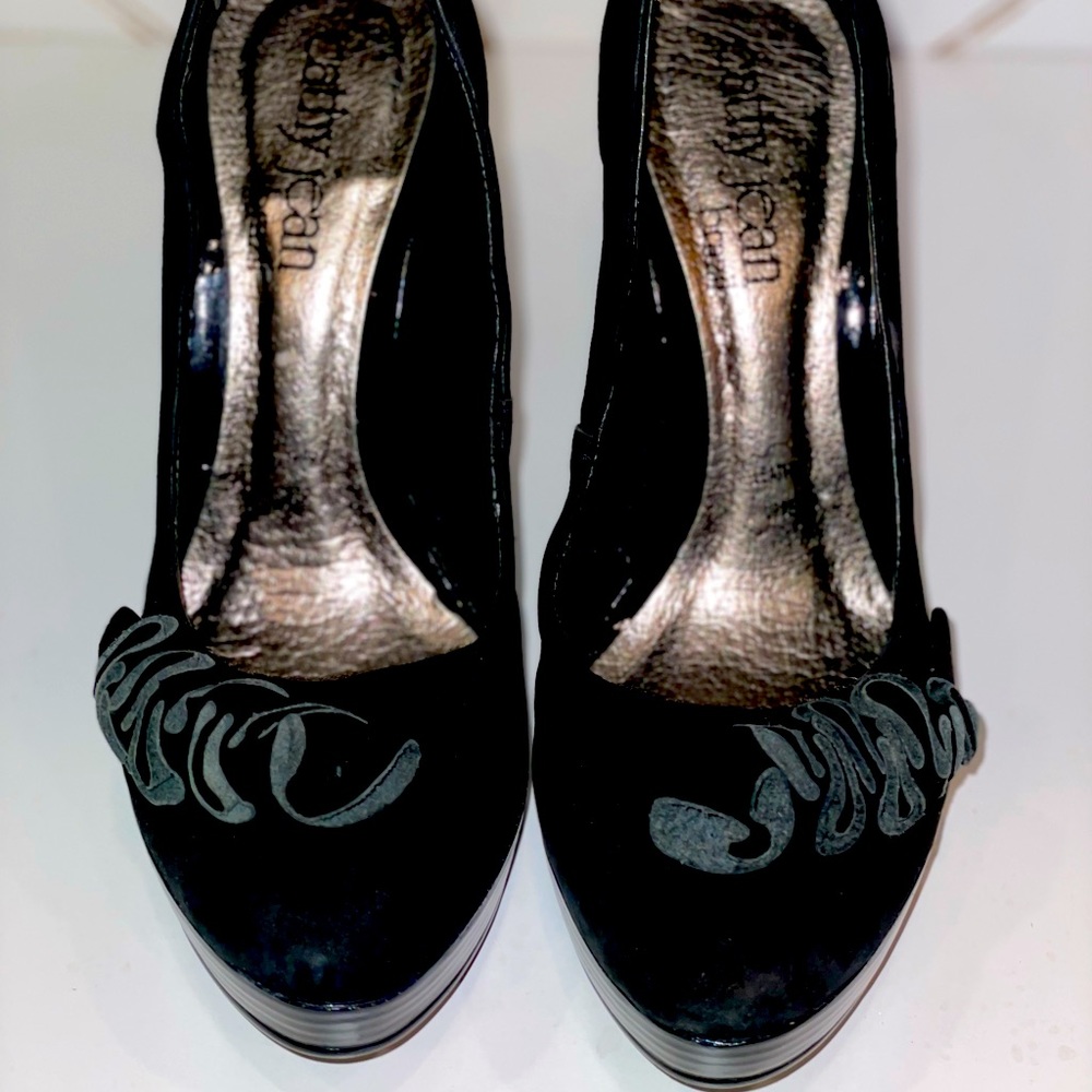 Cathy Jean Faux Suede with Ruffle Closed Toe Pump.